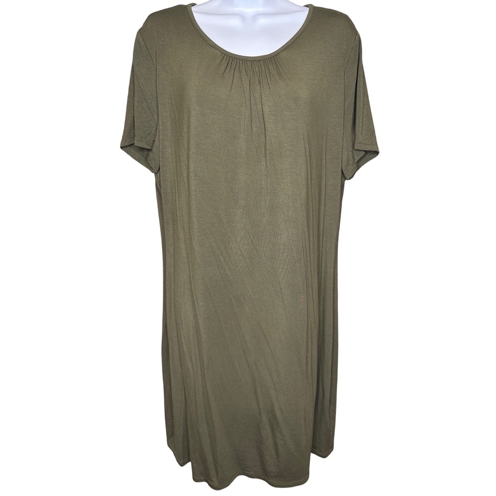 NWT Tahari Womens Olive Green Short Sleeve T-Shirt Dress XL Stretch Casual Chic‎